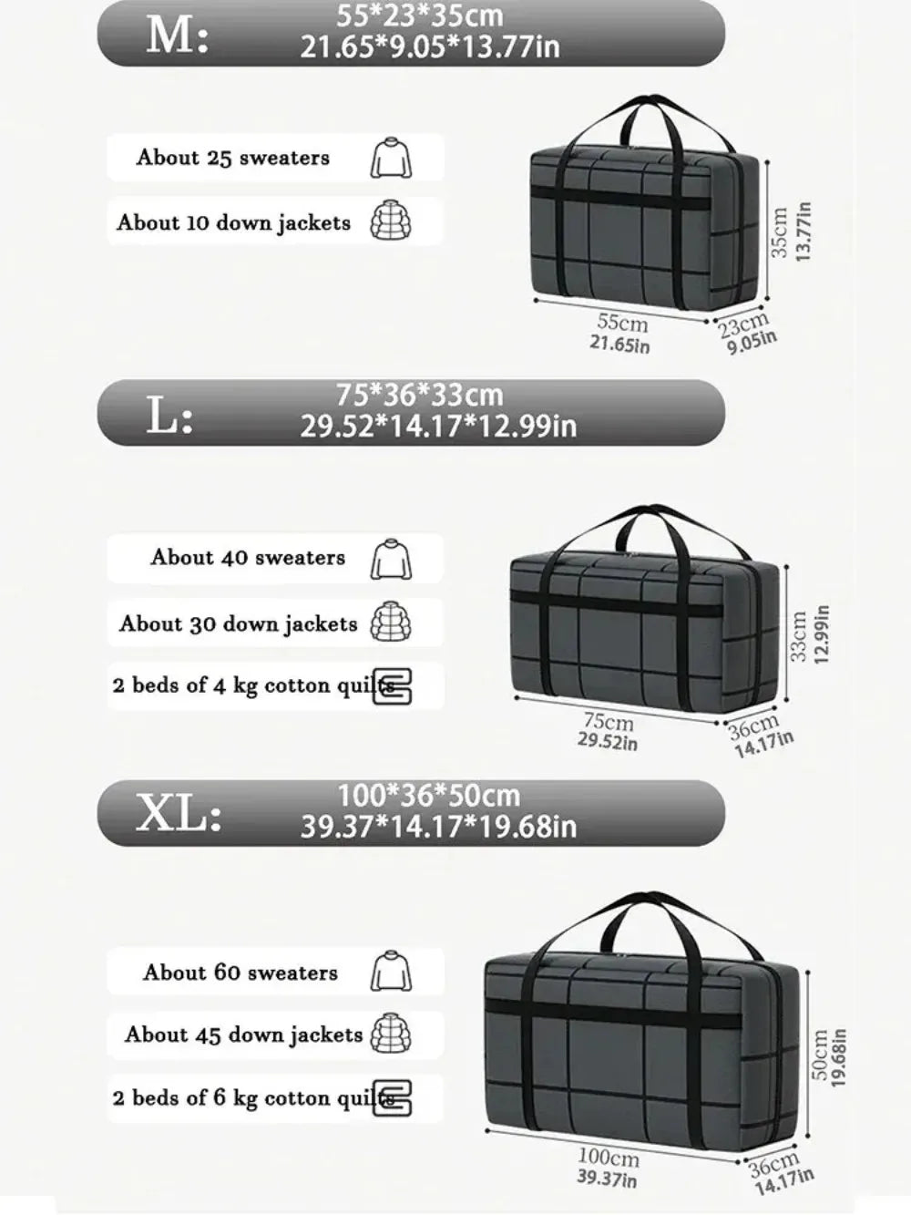 Large Capacity Storage Bag with Zipper