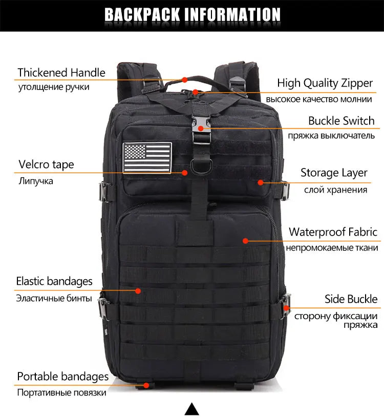 Tactical Backpack Men's Travel Waterproof